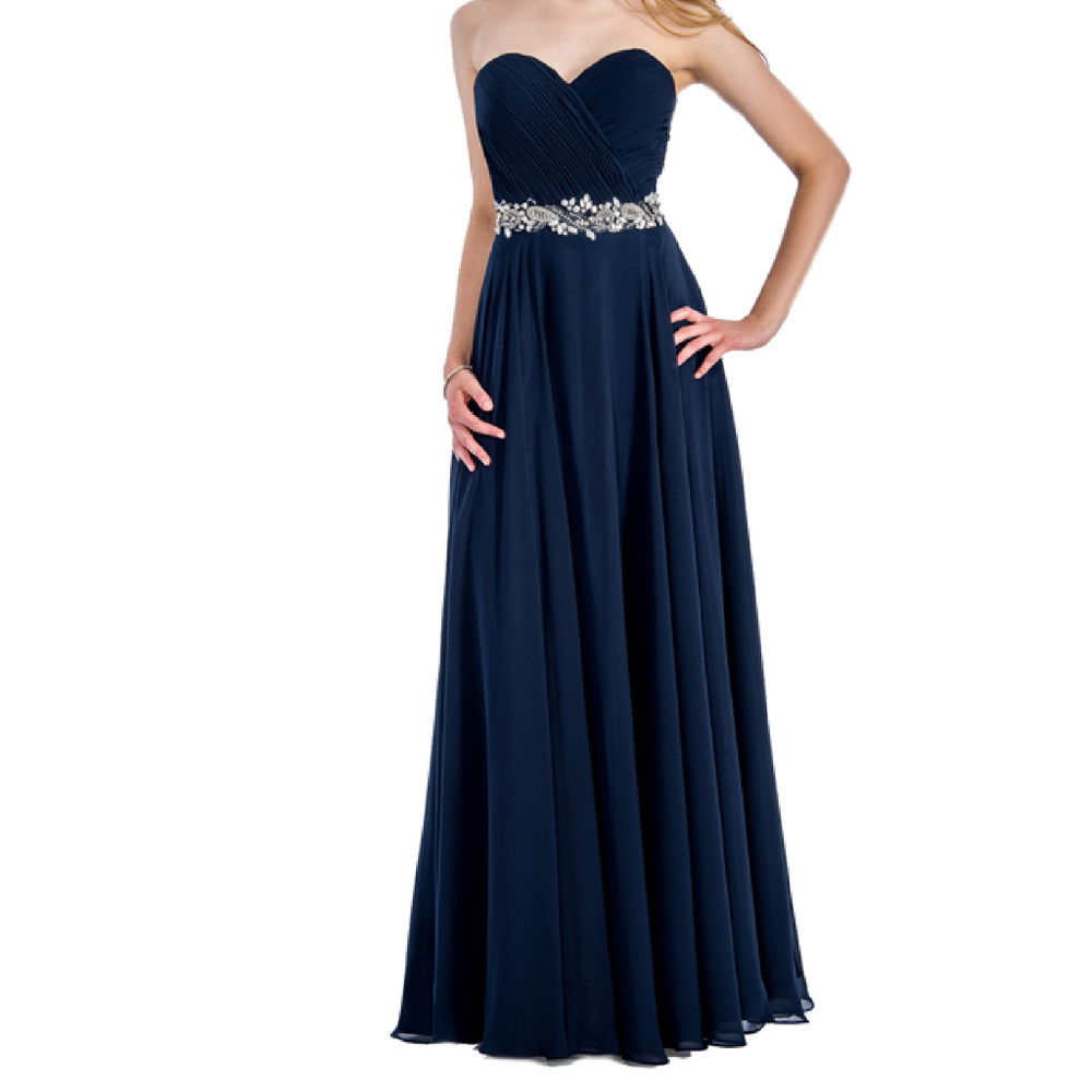 NWT Long Chiffon Stella Couture 18042 Navy